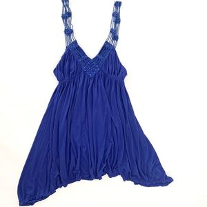 Free People Blue Beaded Crochet Tank Top